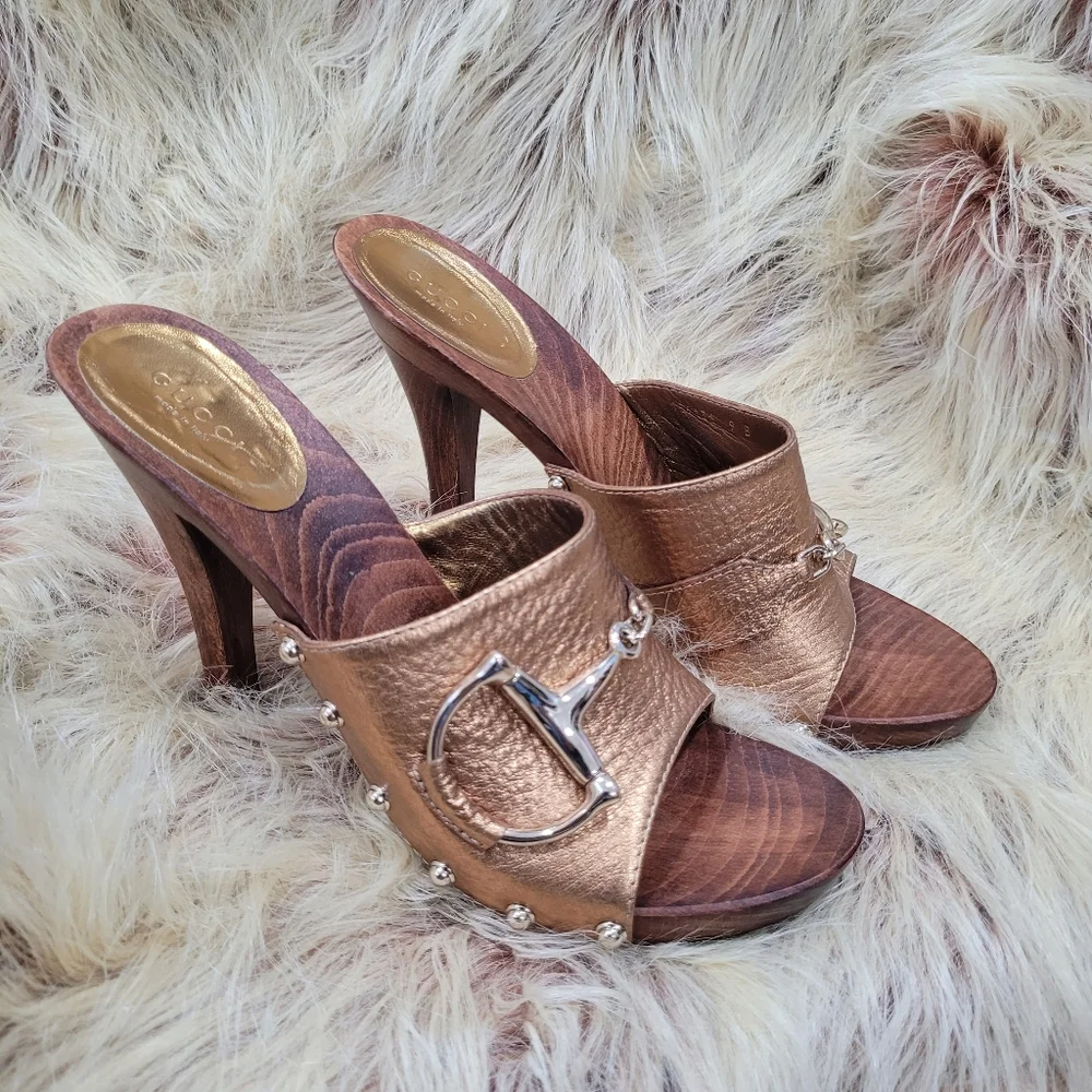 Gucci Hasler Horsebit Accent Leather Slides Mules NEW - Picture 2 of 5